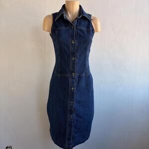 Vintage Colori Women’s Denim Sleeveless Button Front Dress Blue Size 7 Small Y2K